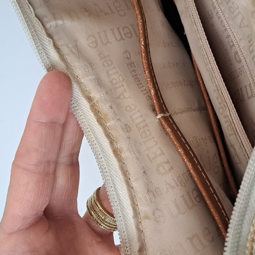 Etienne Aigner Leather And Woven Fabric Shoulder Bag Gold Metal Ring Accents - Picture 12 of 16